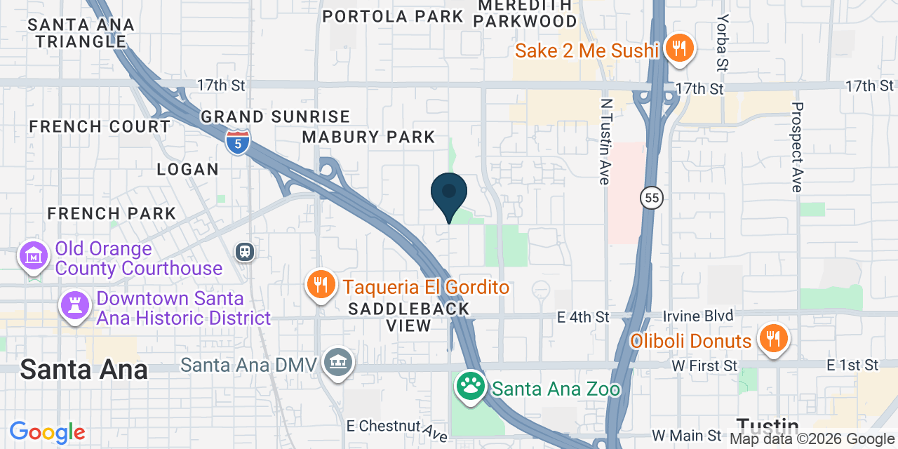 Map showing Santa Ana, Orange County, CA