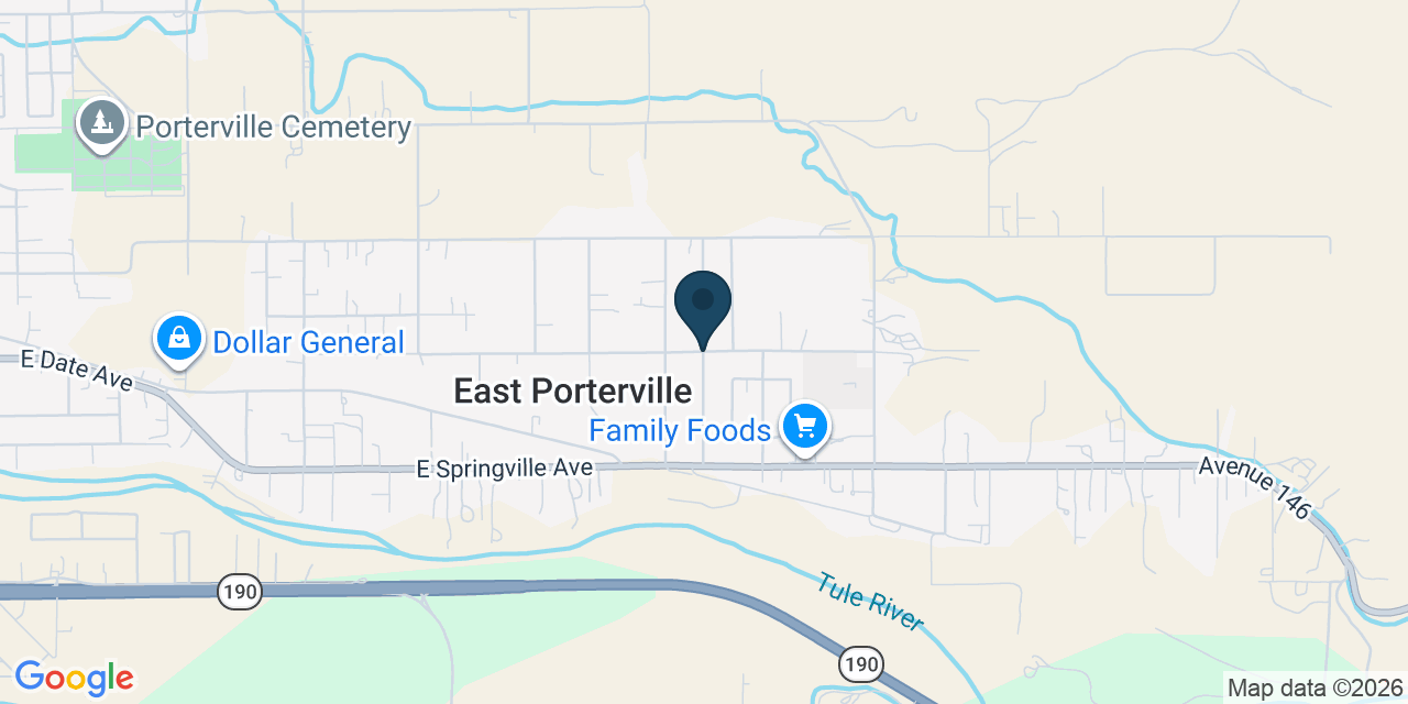 Map showing East Porterville, Tulare County, CA
