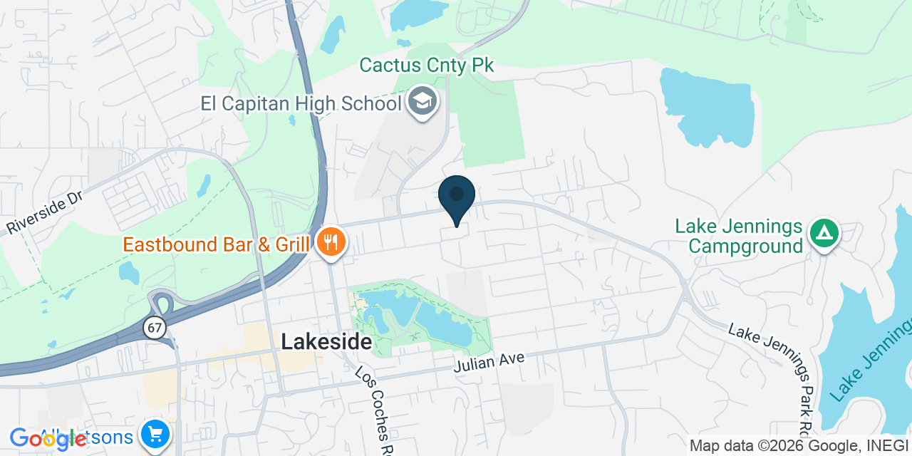 Map showing Lakeside, San Diego County, CA