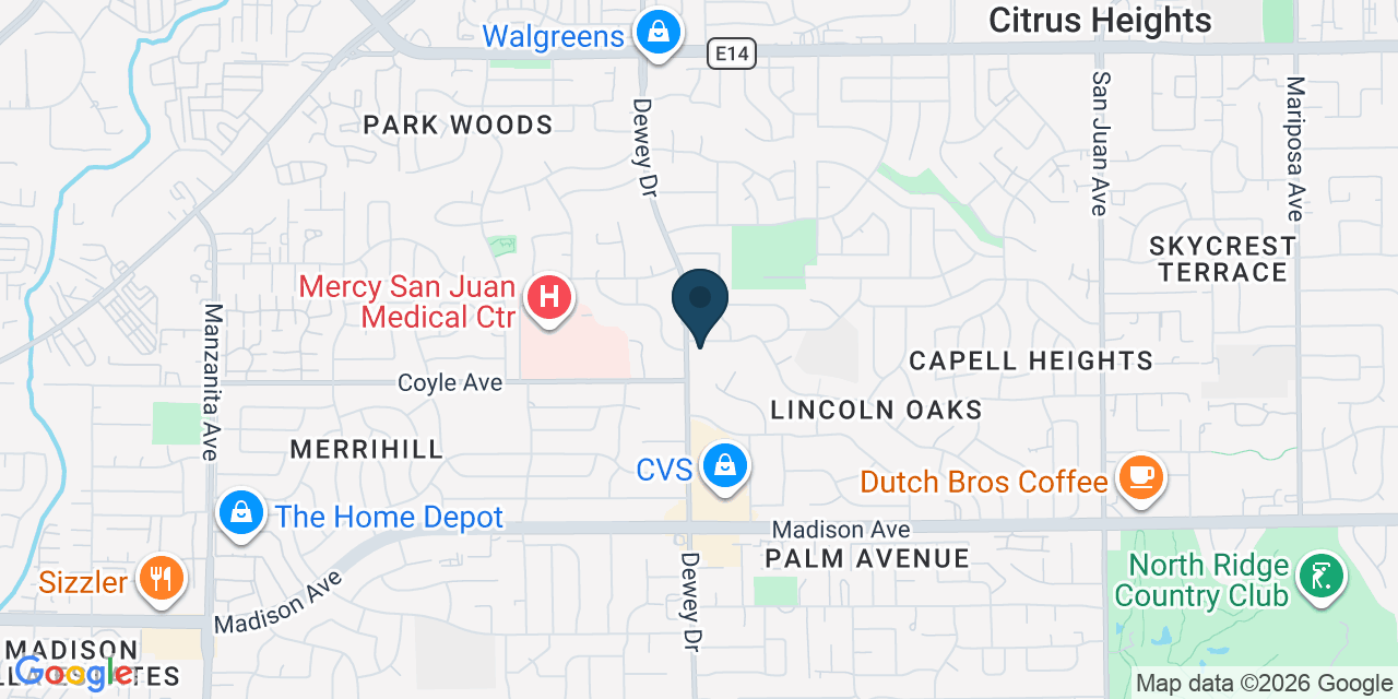 Map showing Fair Oaks, Sacramento County, CA