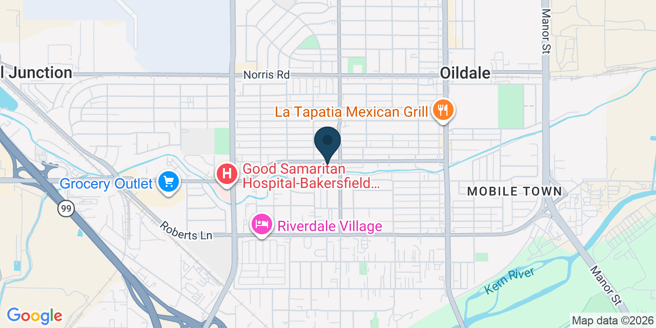 Map showing Bakersfield, Kern County, CA