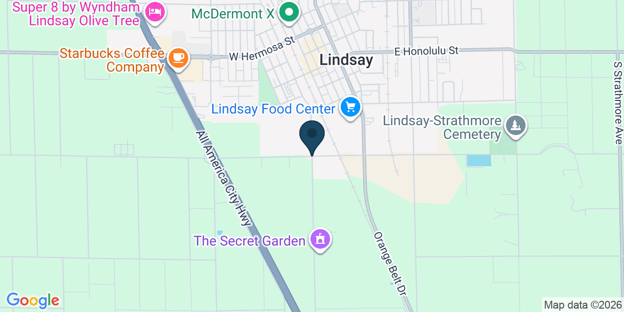 Map showing Lindsay, Tulare County, CA
