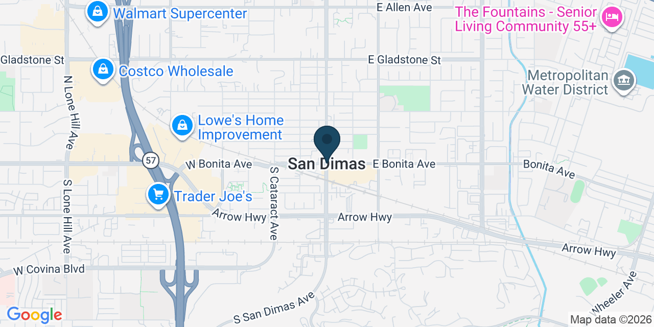 Map showing San Dimas, Los Angeles County, CA
