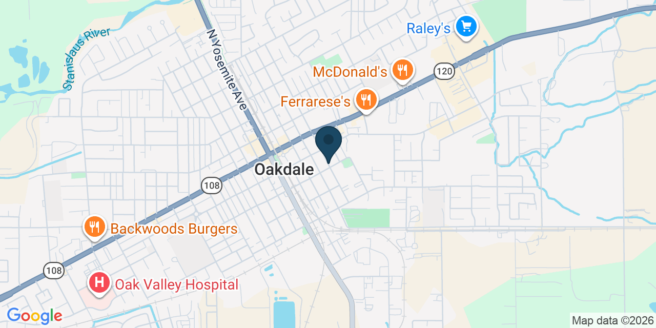 Map showing Oakdale, Stanislaus County, CA