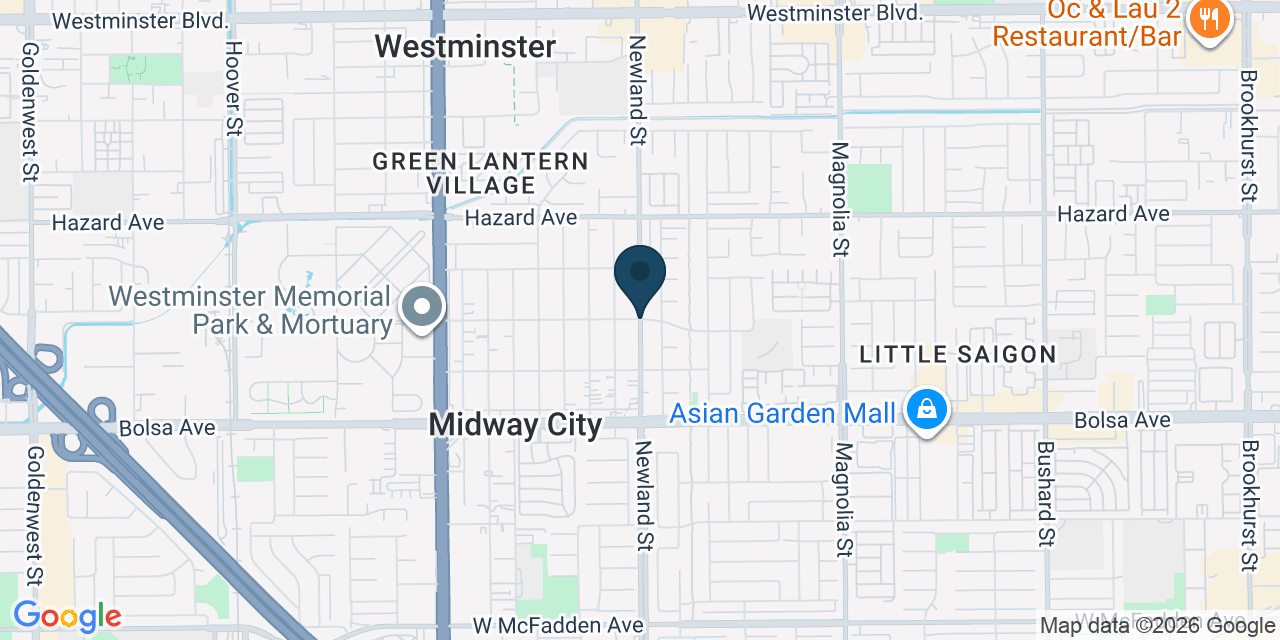 Map showing Midway City, Orange County, CA