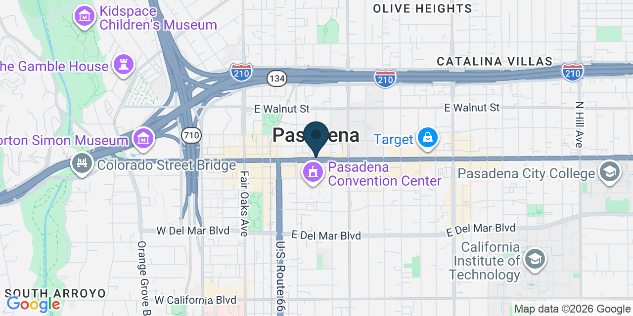 Map showing Pasadena, Los Angeles County, CA