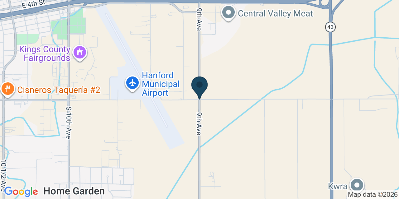 Map showing Hanford, Kings County, CA