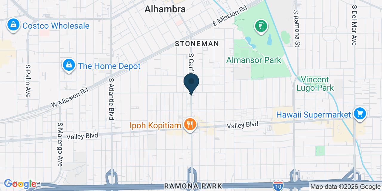 Map showing Alhambra, Los Angeles County, CA