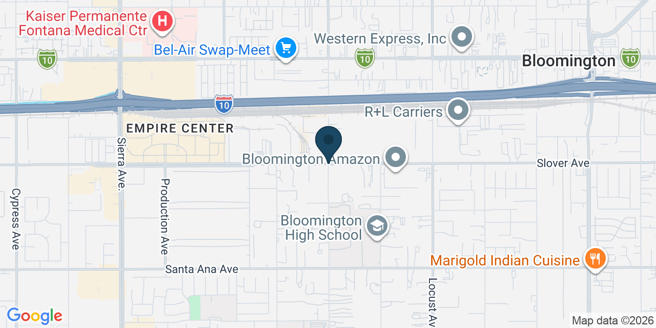 Map showing Bloomington, San Bernardino County, CA