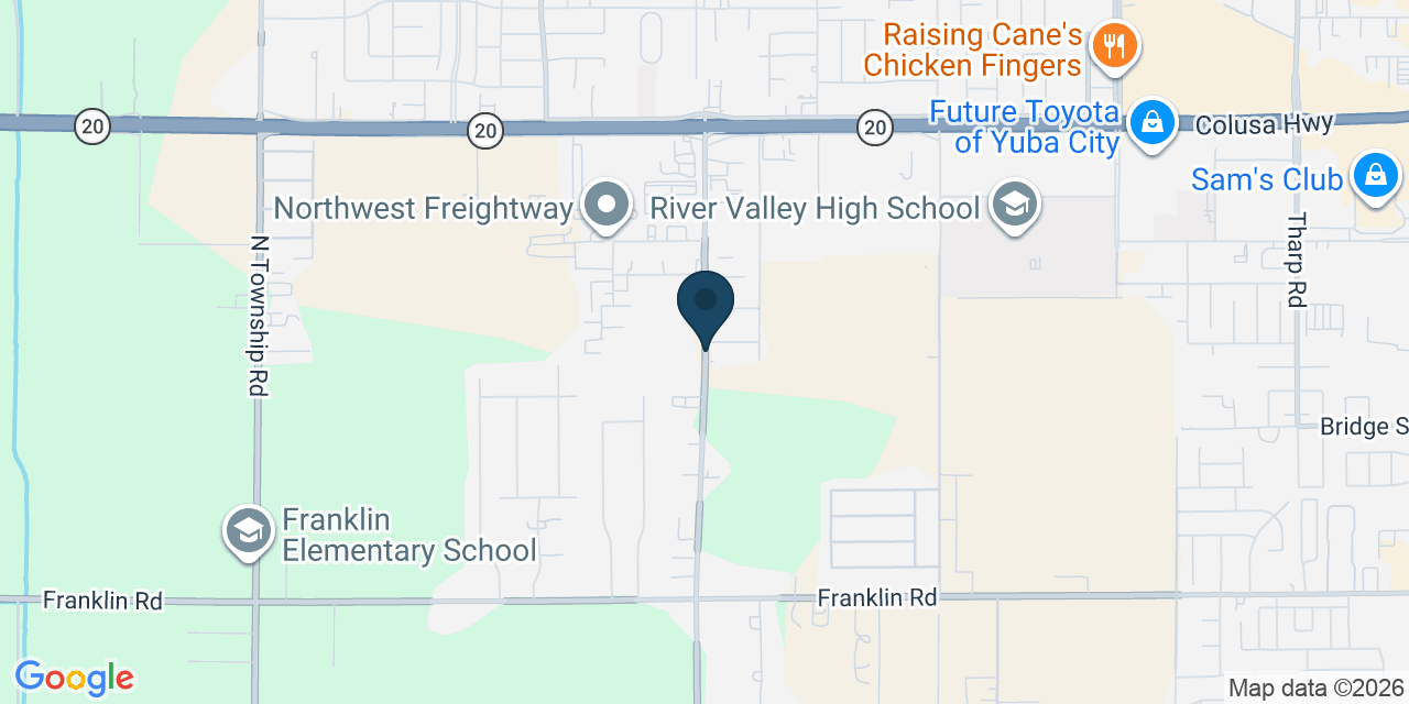 Map showing Yuba City, Sutter County, CA