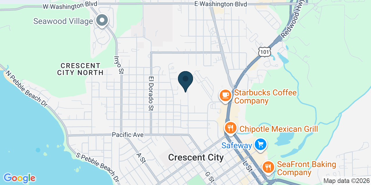 Map showing Crescent City, Del Norte County, CA