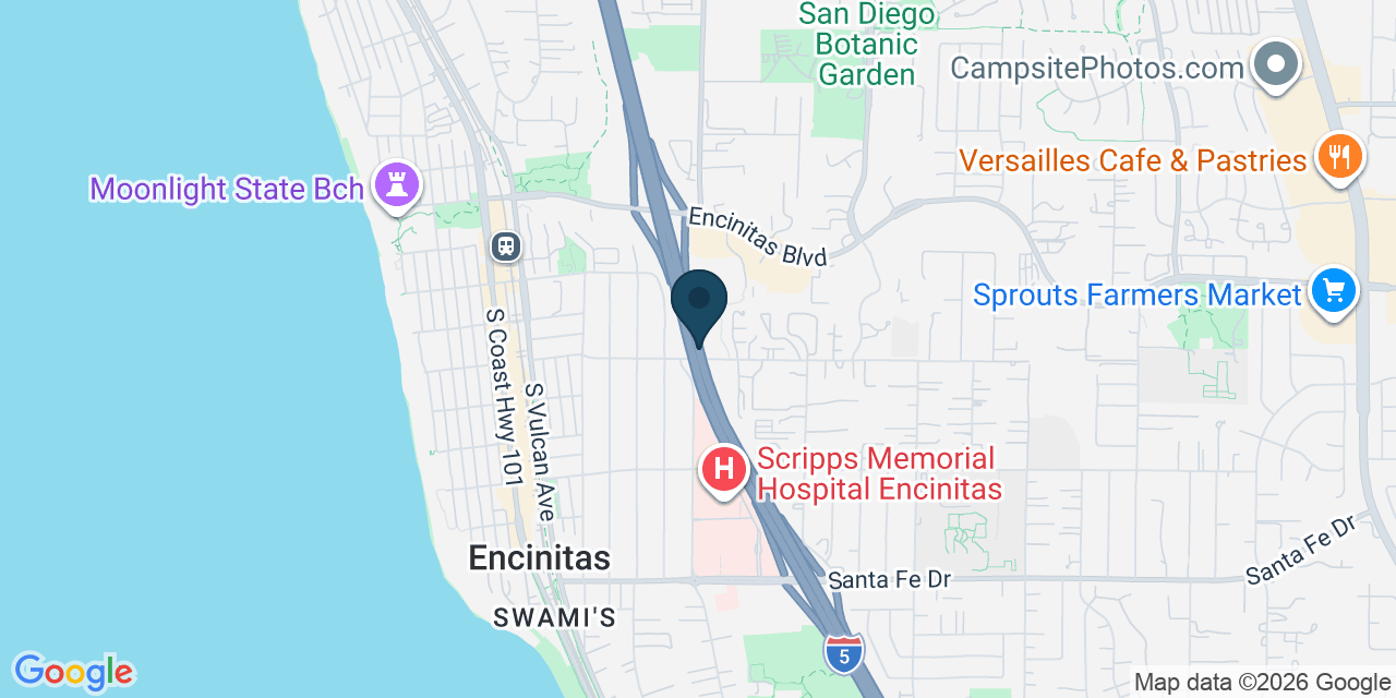Map showing Encinitas, San Diego County, CA