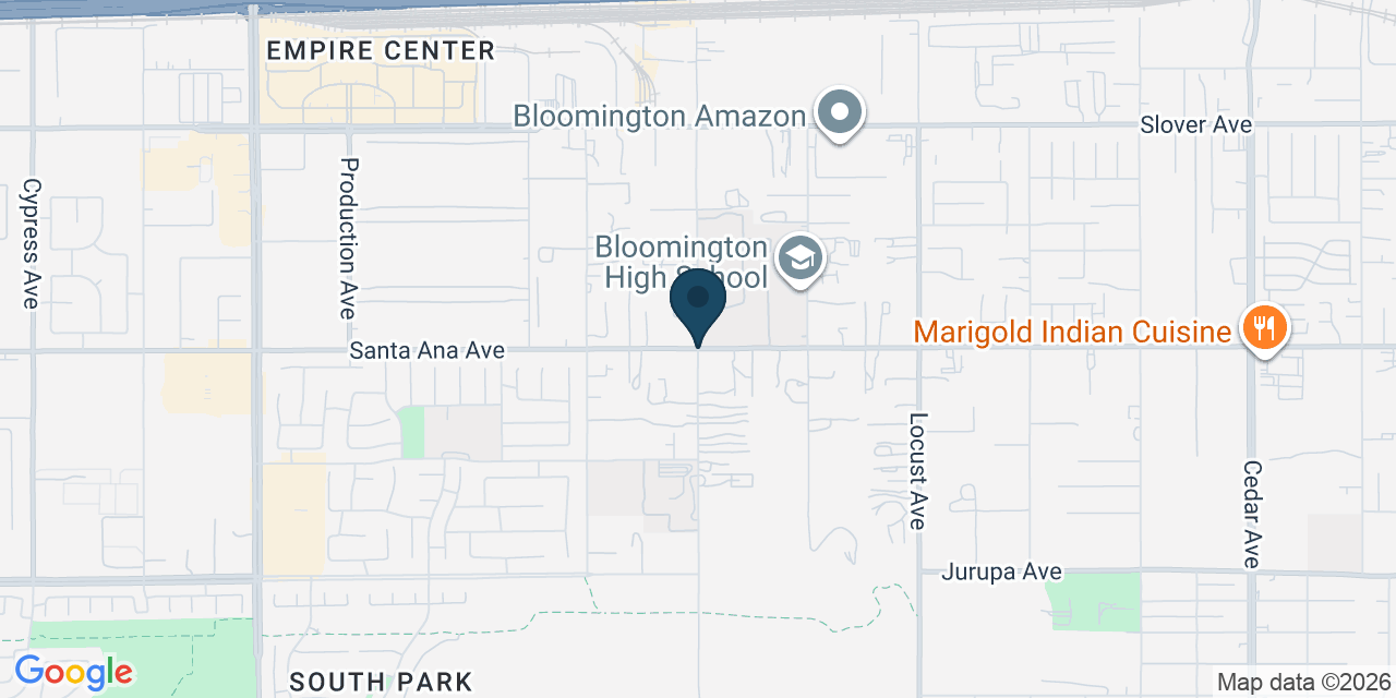 Map showing Bloomington, San Bernardino County, CA