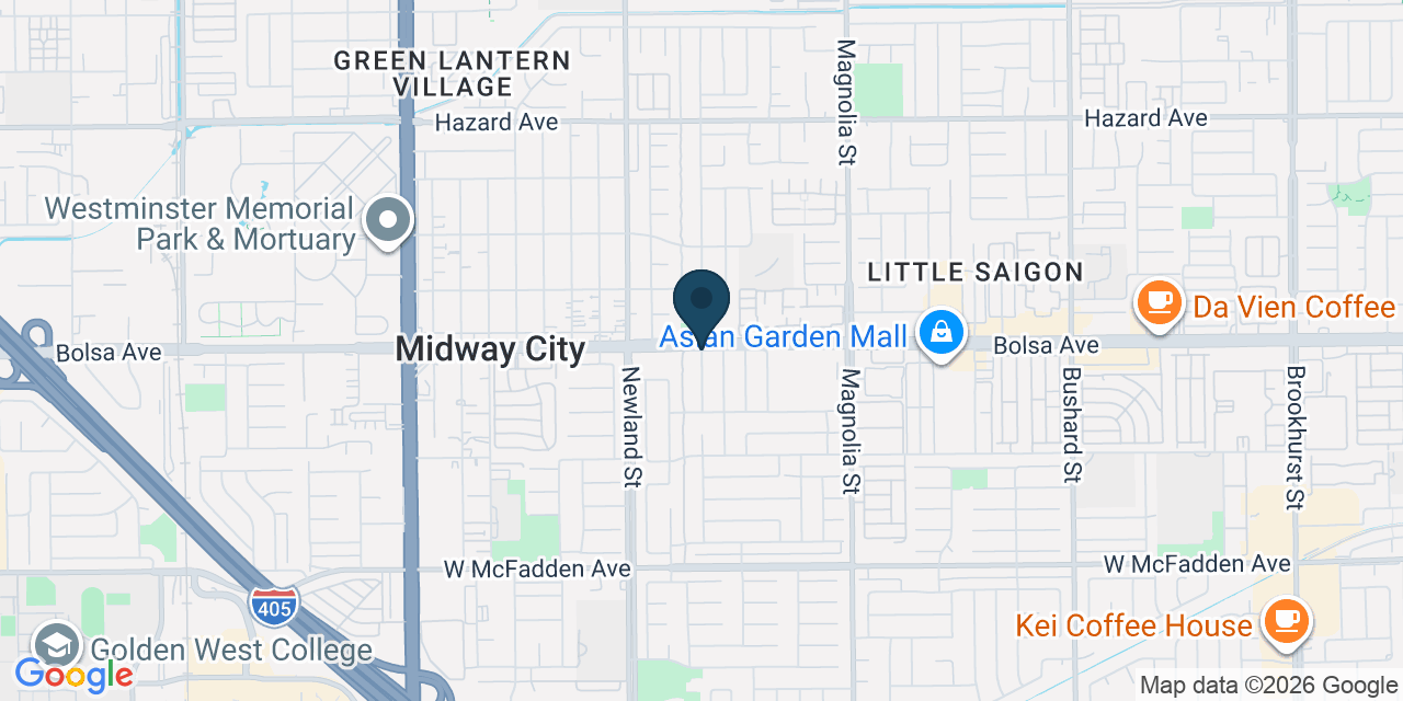 Map showing Westminster, Orange County, CA