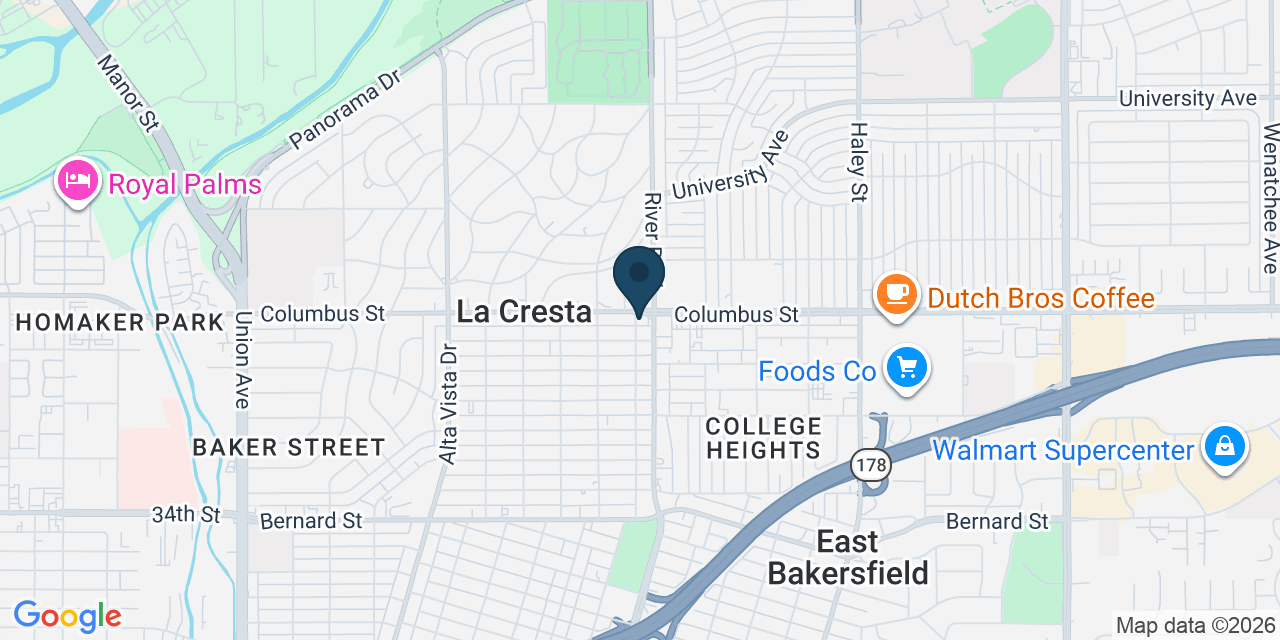 Map showing Bakersfield, Kern County, CA