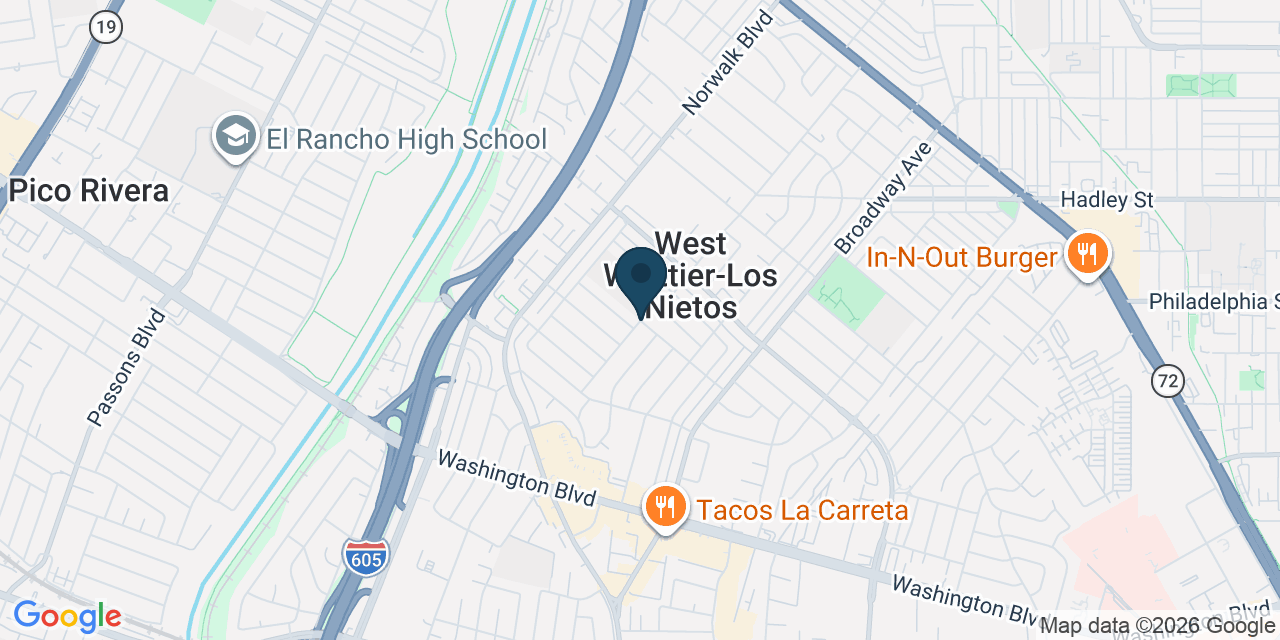 Map showing West Whittier-Los Nietos, Los Angeles County, CA