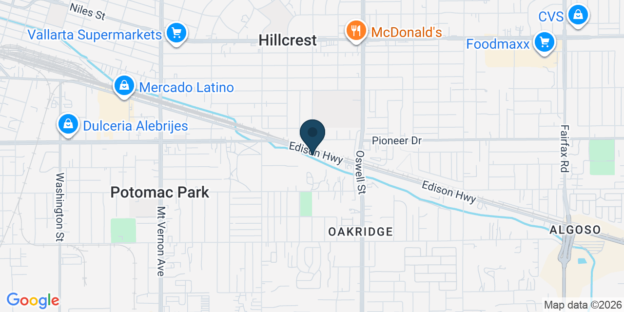 Map showing Bakersfield, Kern County, CA