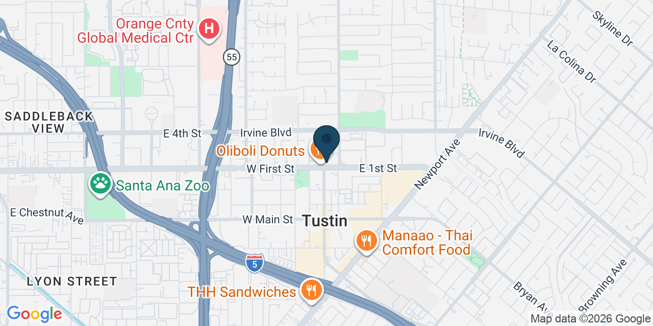 Map showing Tustin, Orange County, CA