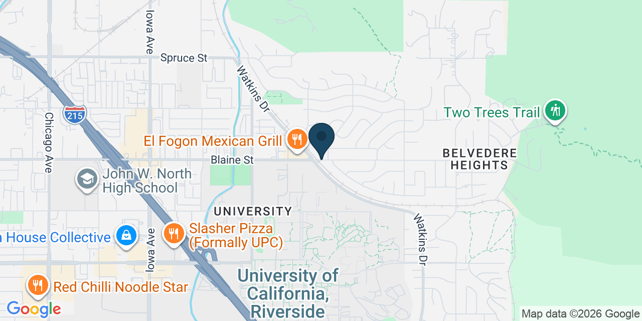 Map showing University, Riverside County, CA