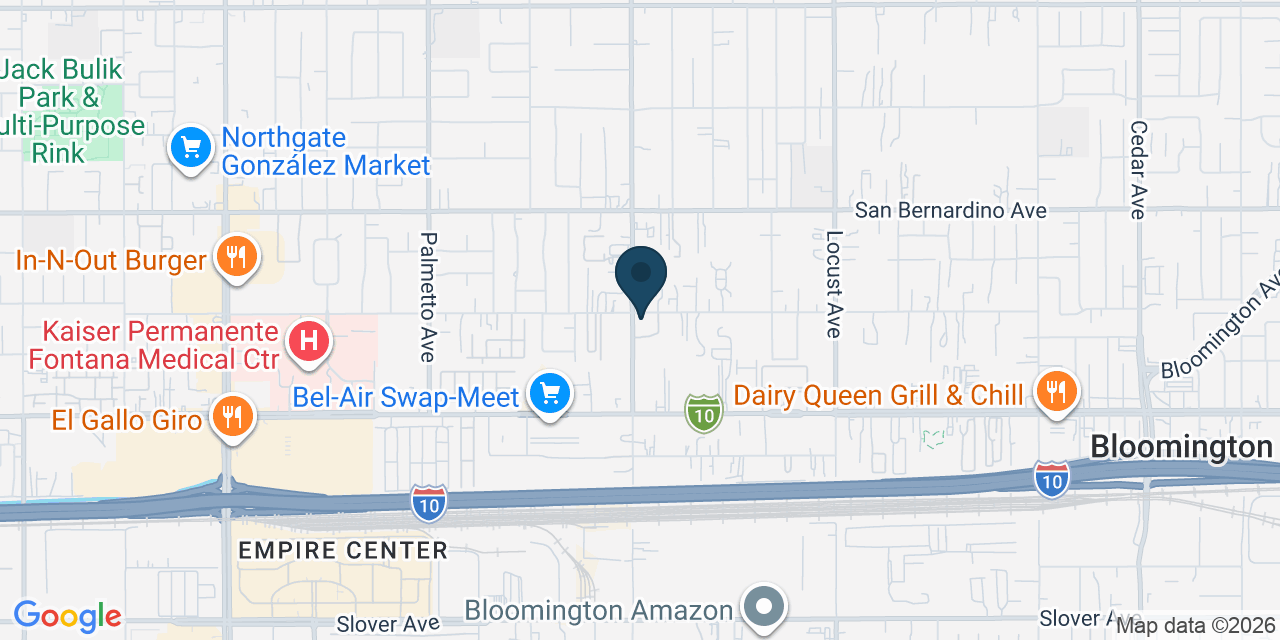 Map showing Bloomington, San Bernardino County, CA