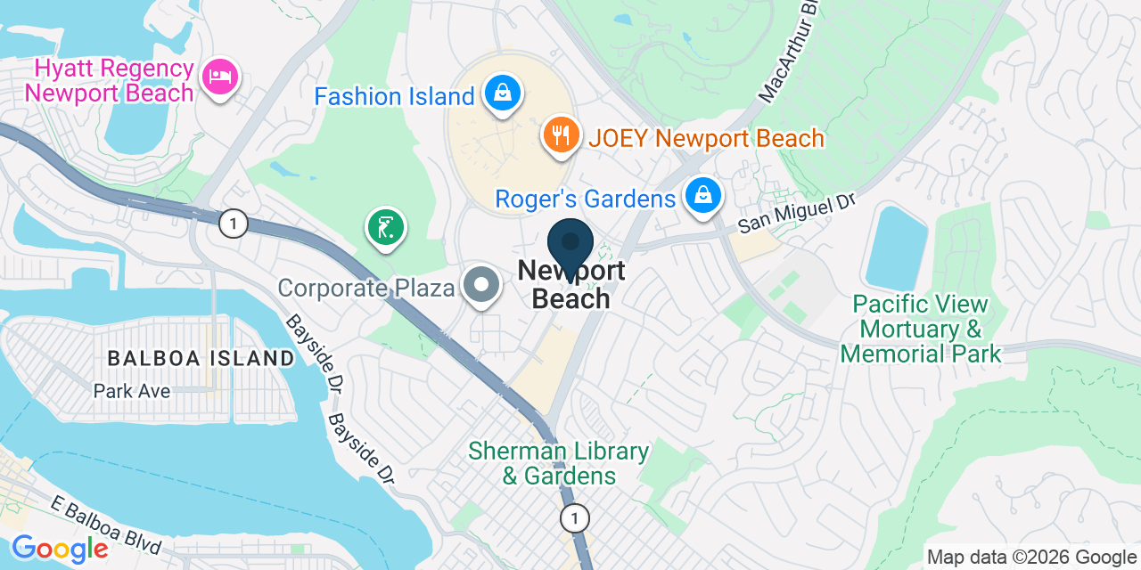 Map showing Newport Beach, Orange County, CA