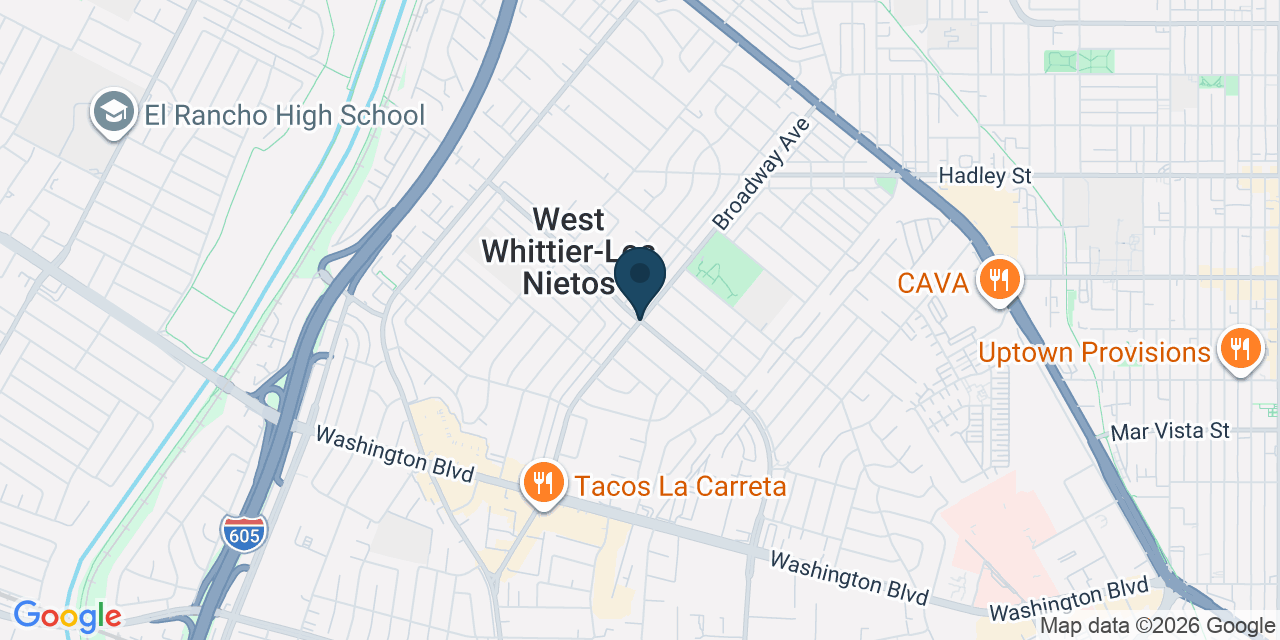 Map showing West Whittier-Los Nietos, Los Angeles County, CA