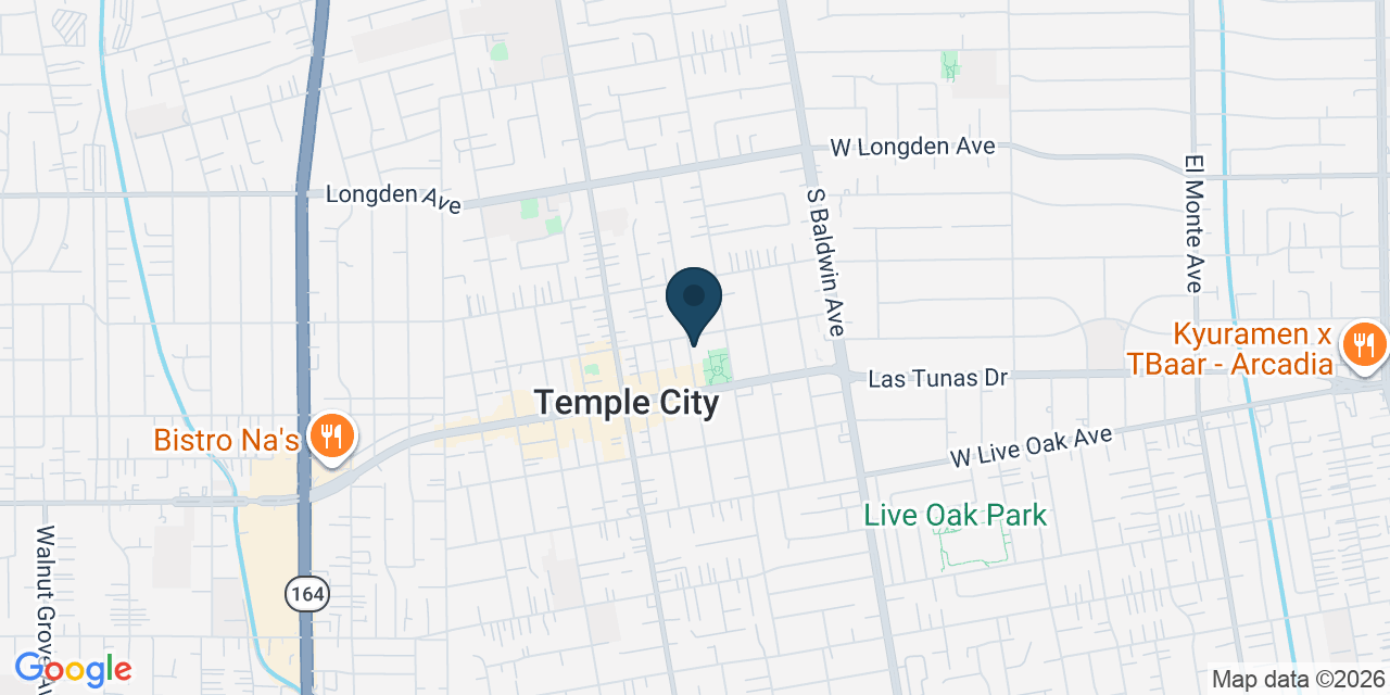 Map showing Temple City, Los Angeles County, CA