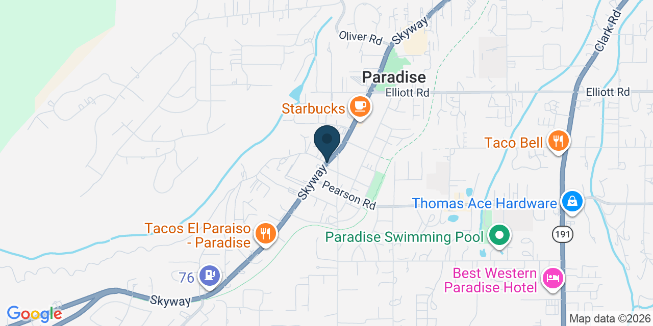 Map showing Paradise, Butte County, CA