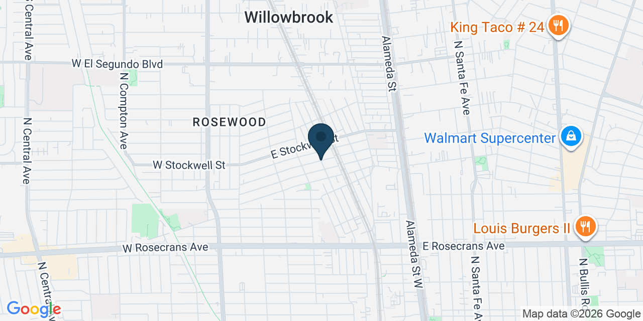 Map showing Willowbrook, Los Angeles County, CA