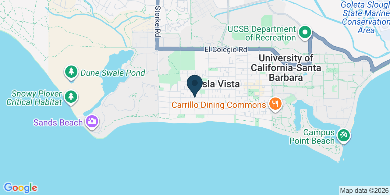 Map showing Isla Vista, Santa Barbara County, CA