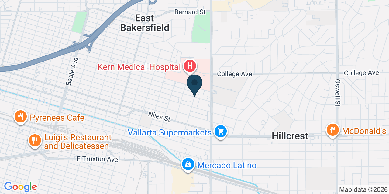 Map showing East Bakersfield, Kern County, CA