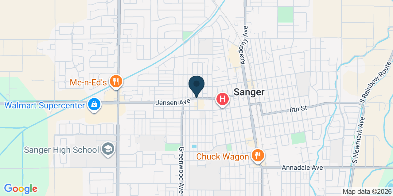 Map showing Sanger, Fresno County, CA