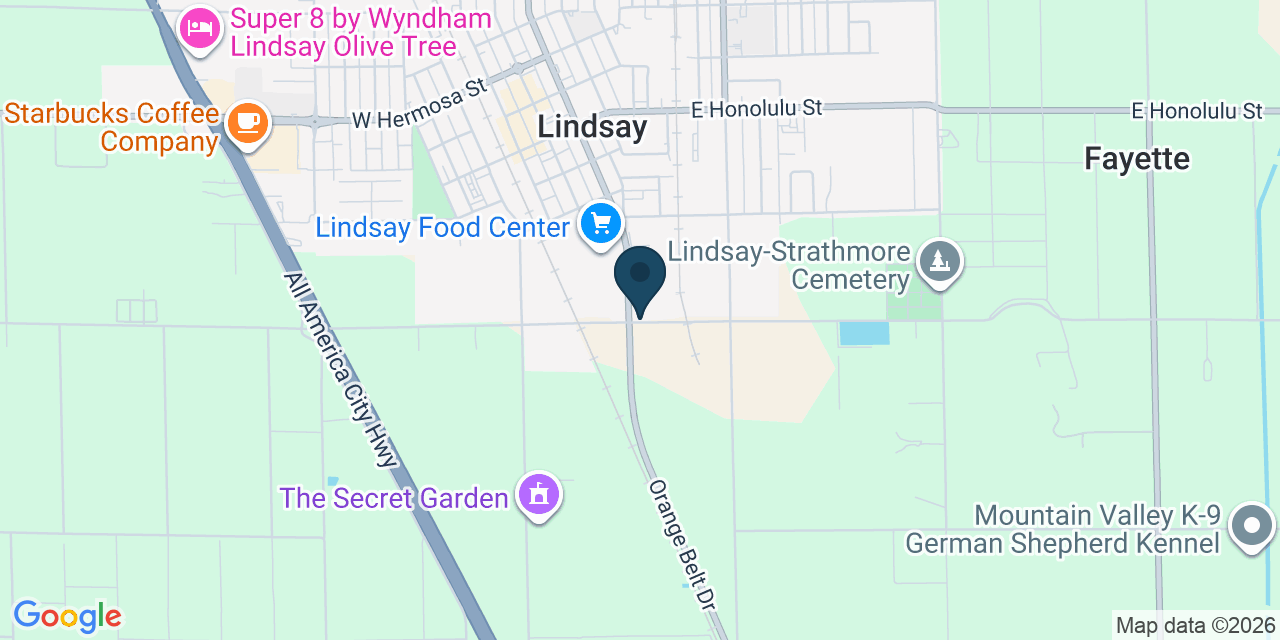 Map showing Lindsay, Tulare County, CA