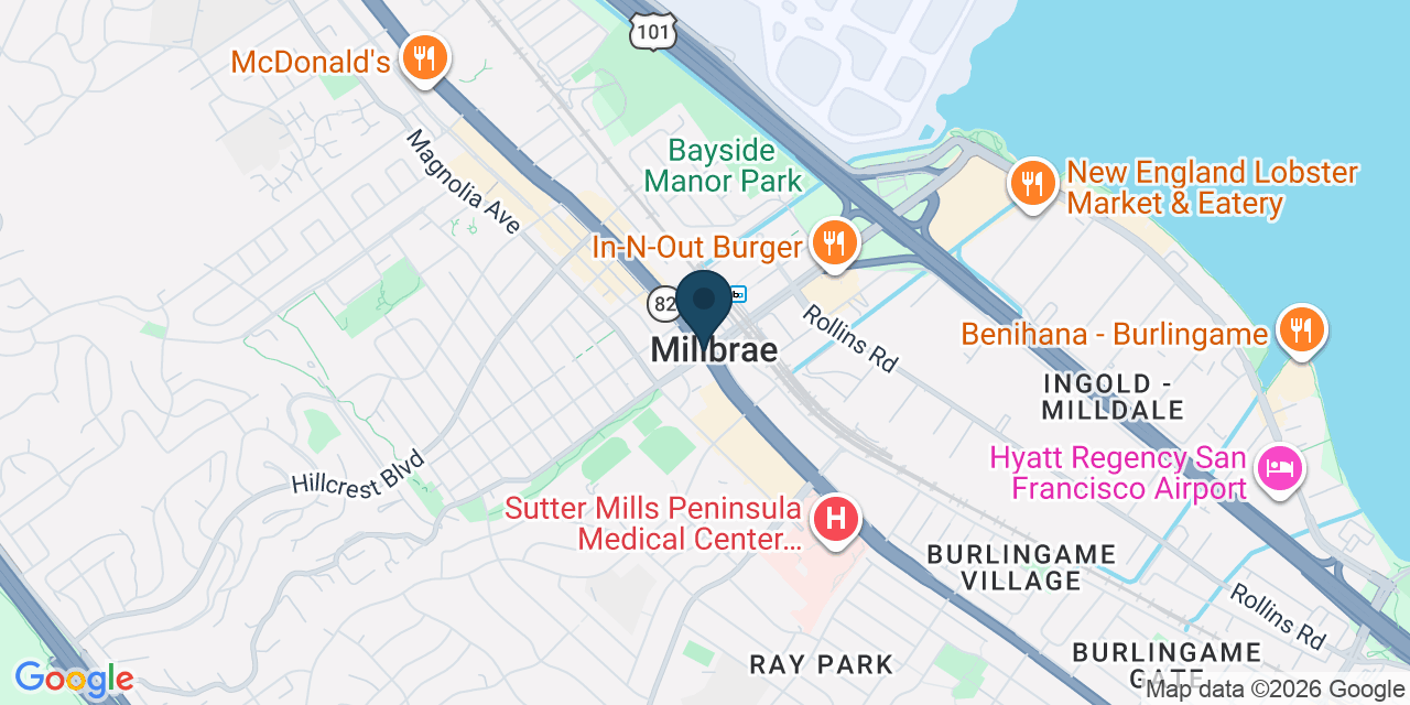 Map showing Millbrae, San Mateo County, CA