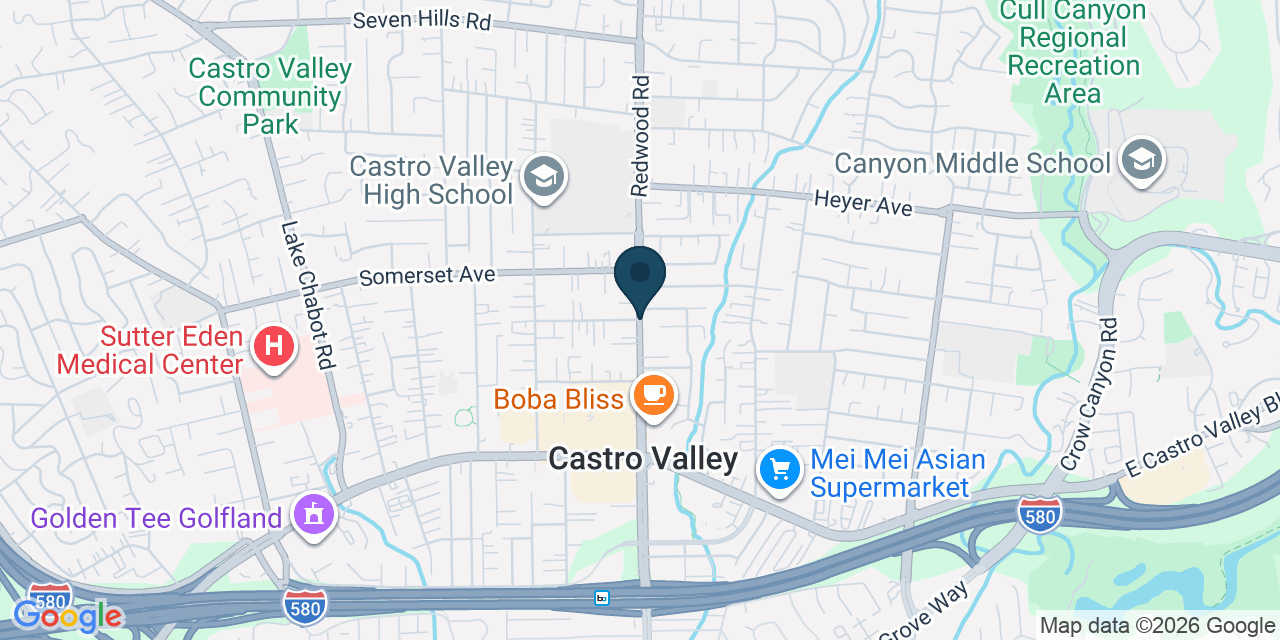Map showing Castro Valley, Alameda County, CA