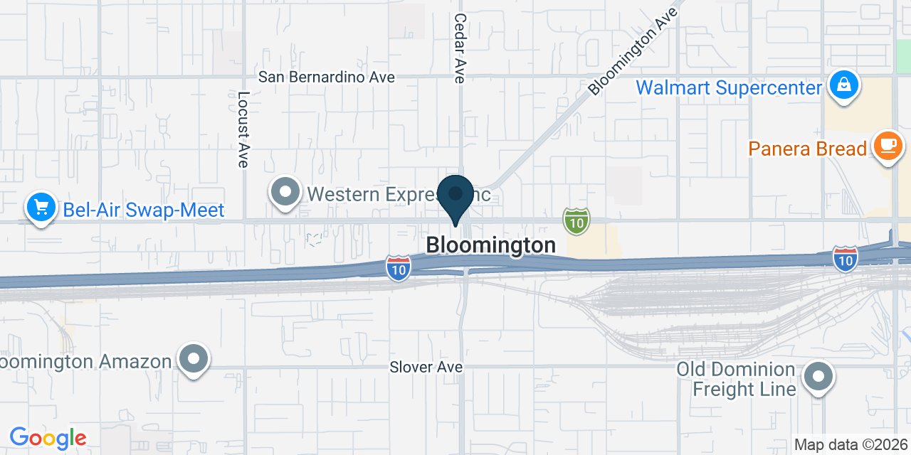 Map showing Bloomington, San Bernardino County, CA