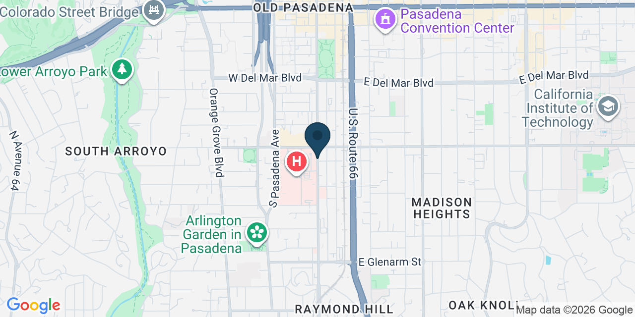 Map showing Pasadena, Los Angeles County, CA