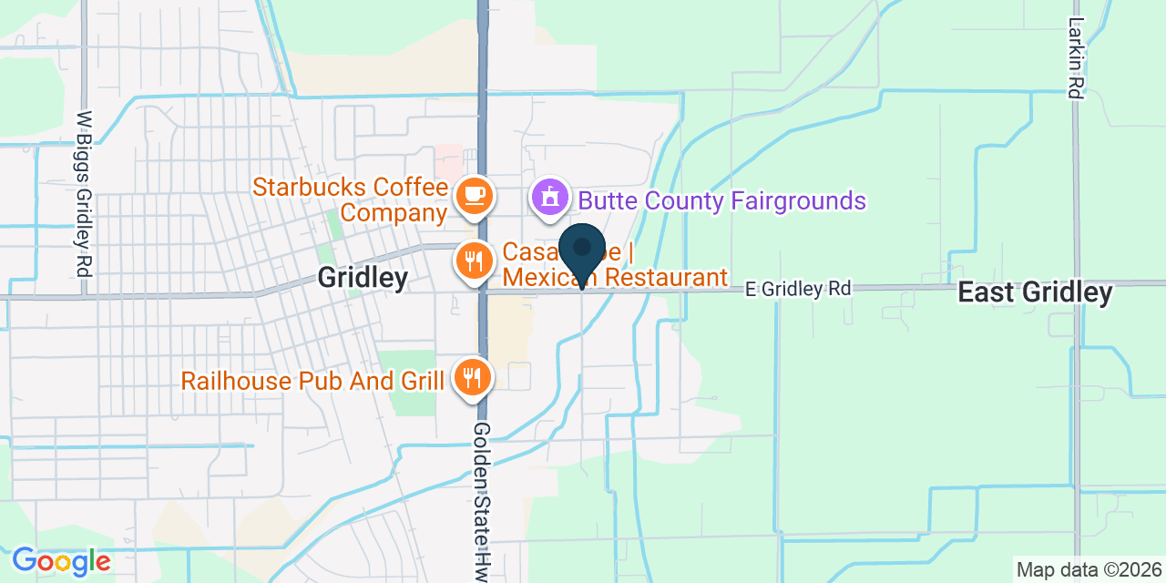 Map showing Gridley, Butte County, CA