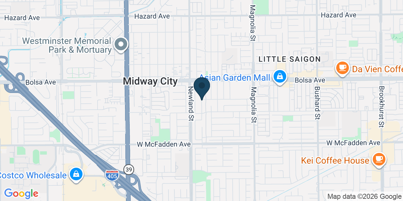Map showing Westminster, Orange County, CA