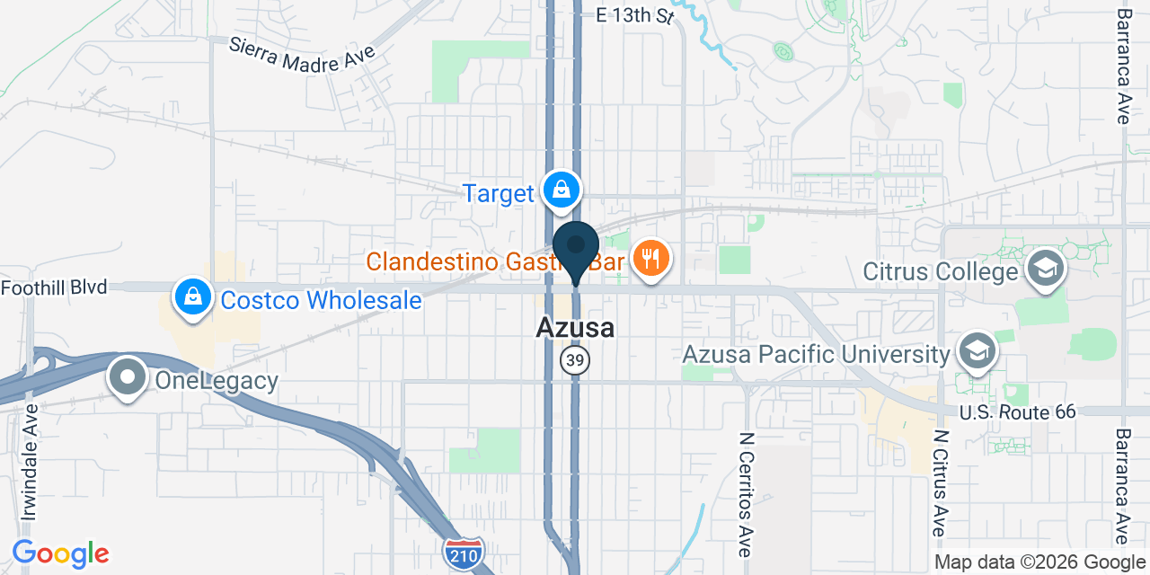 Map showing Azusa, Los Angeles County, CA