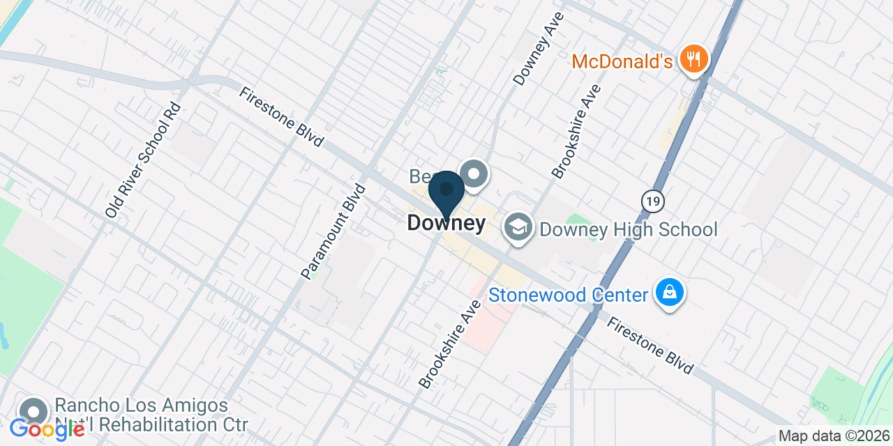 Map showing Downey, Los Angeles County, CA