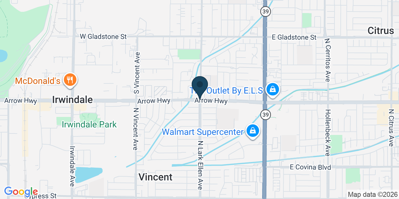 Map showing Azusa, Los Angeles County, CA