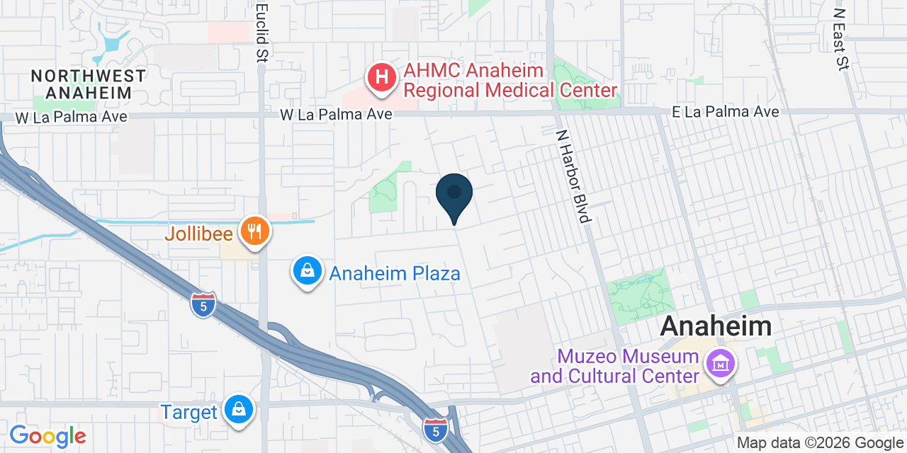 Map showing Anaheim, Orange County, CA