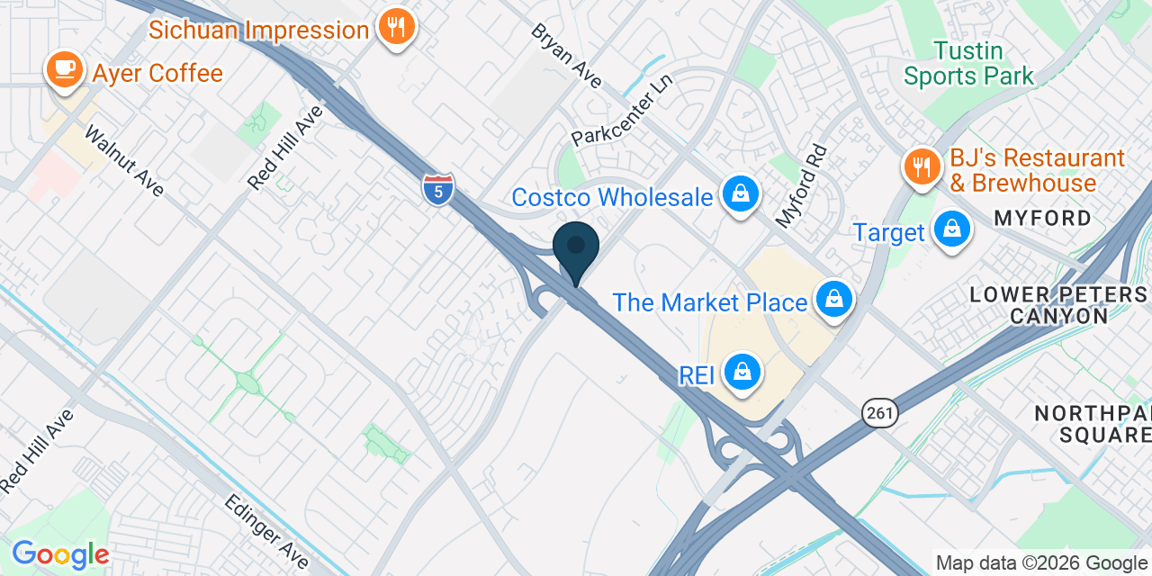 Map showing Tustin, Orange County, CA