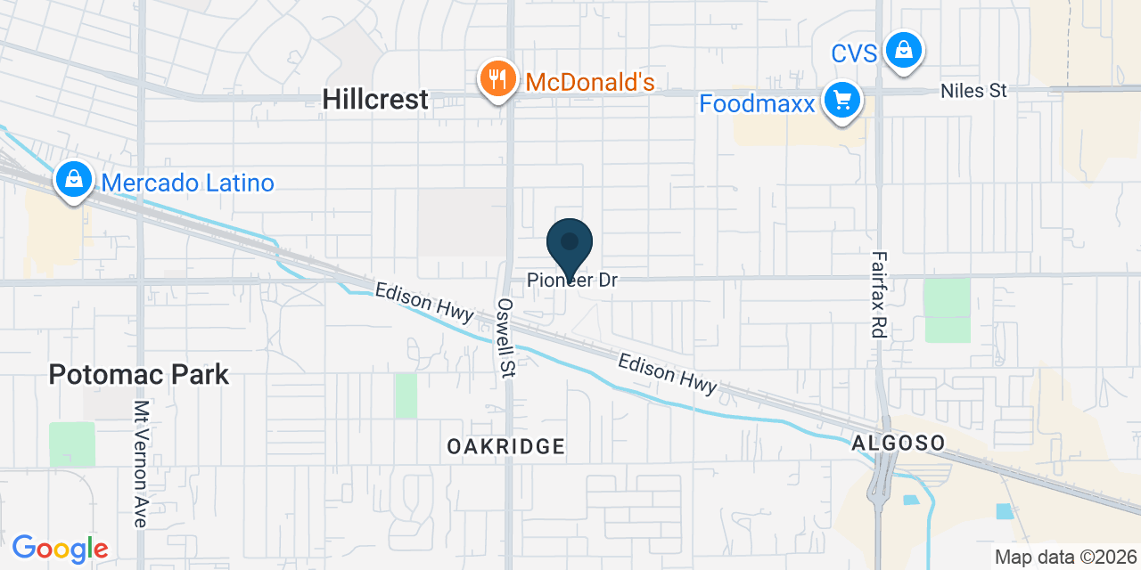 Map showing Bakersfield, Kern County, CA
