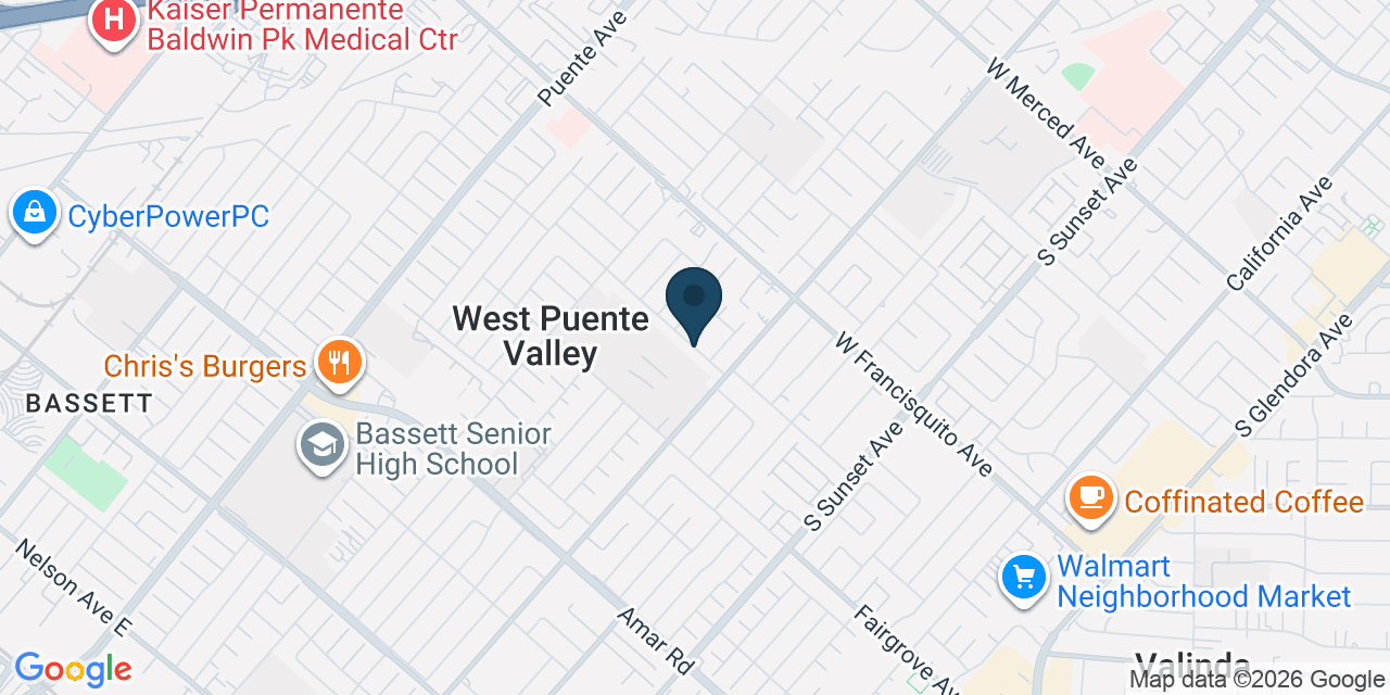 Map showing West Puente Valley, Los Angeles County, CA