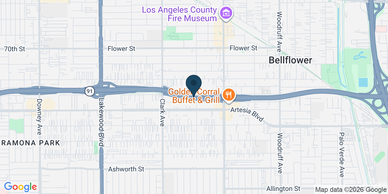 Map showing Bellflower, Los Angeles County, CA