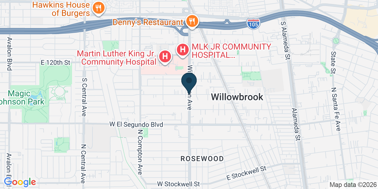 Map showing Willowbrook, Los Angeles County, CA