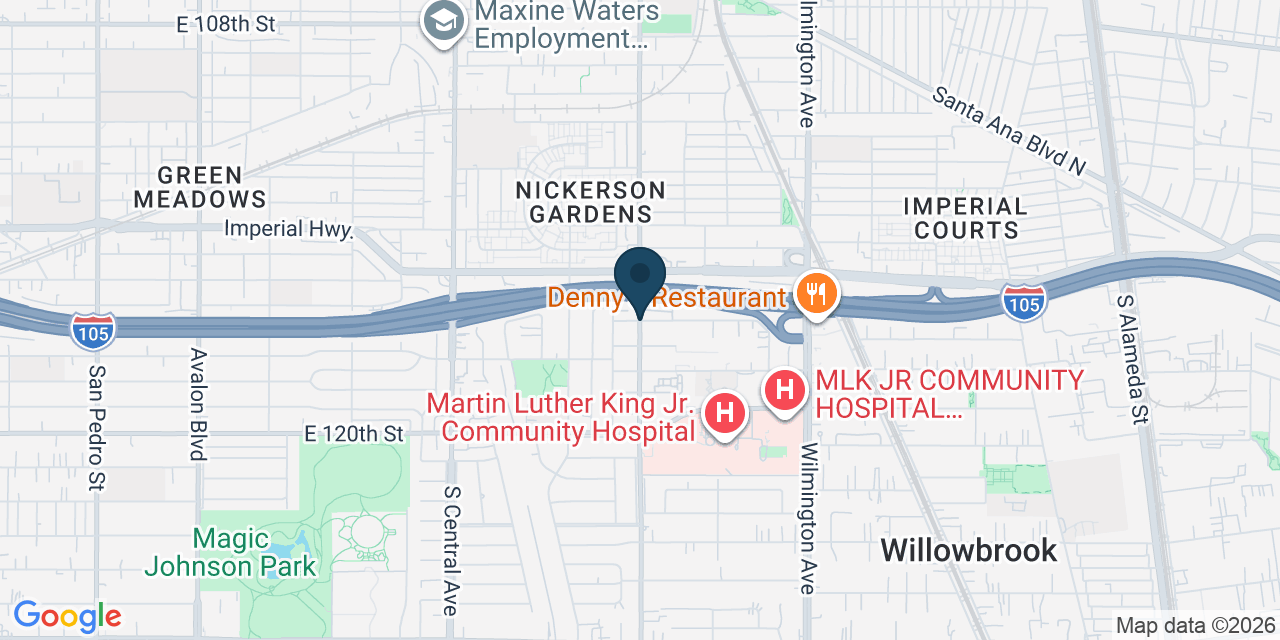 Map showing Willowbrook, Los Angeles County, CA