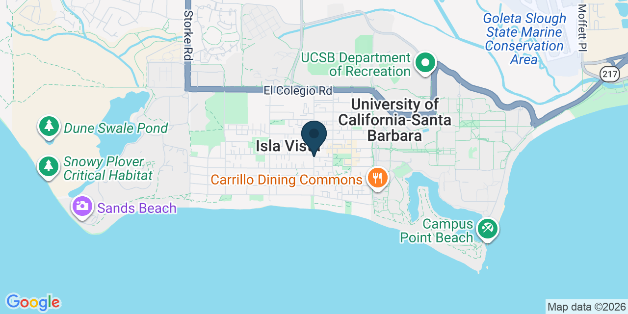 Map showing Isla Vista, Santa Barbara County, CA